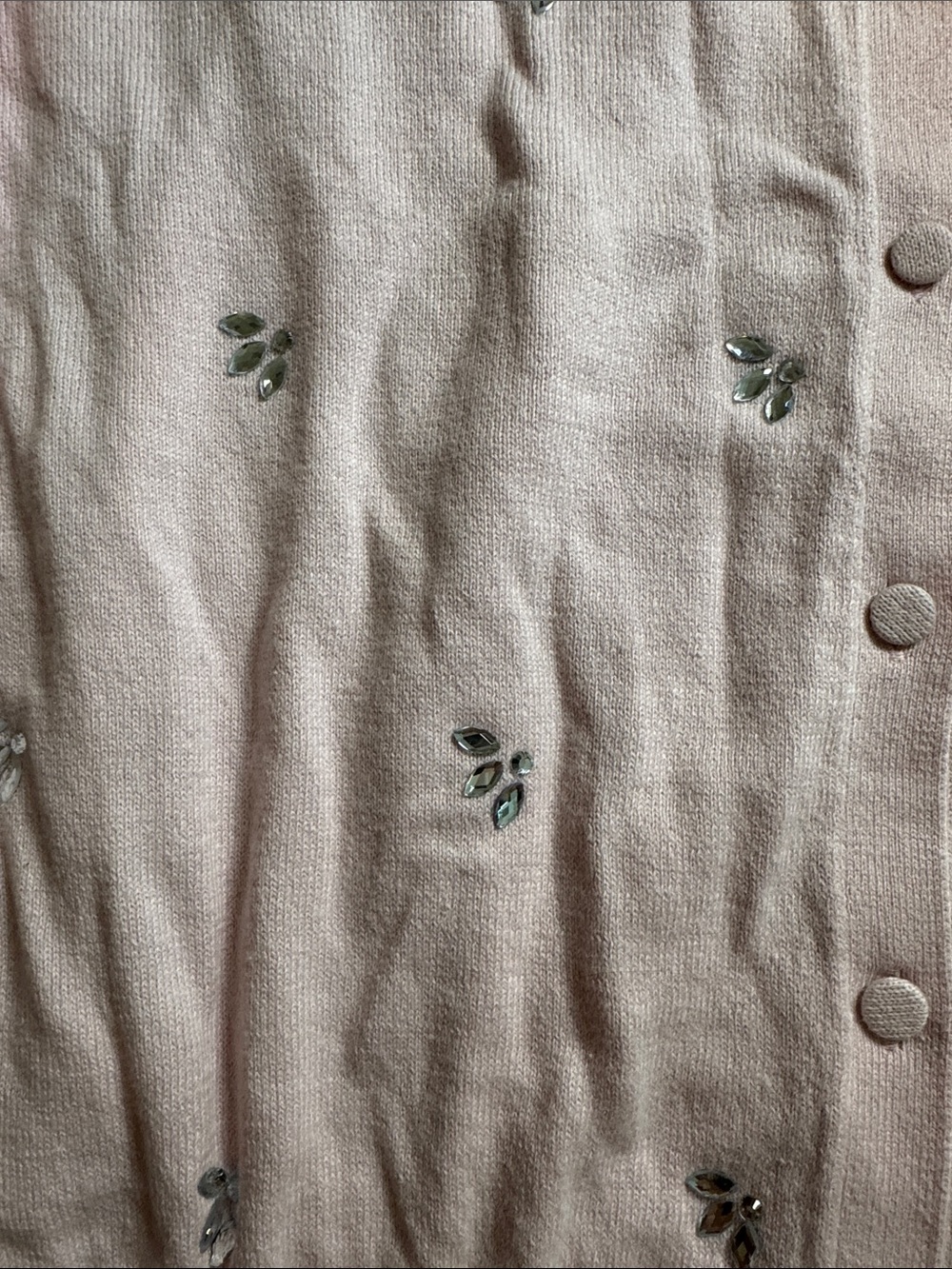 Ann Taylor 100% Cotton Baby Pink Cardigan with Crystal Embellishment - Picture 3 of 4